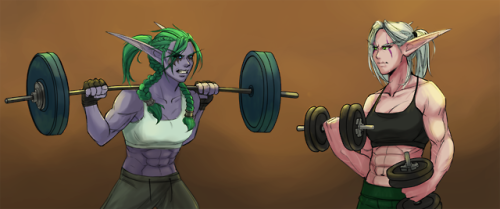 chibikochibs: chibikochibs: Tyrande and Maiev being gym rivalsCommissioned by @sylvanasgayrunner !!!