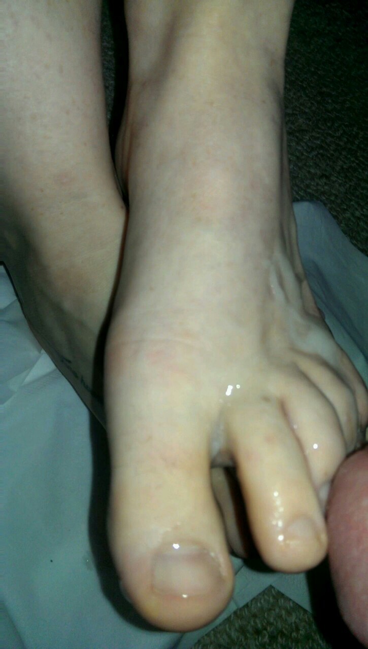 mysterieguy93:  I was horny, and my gorgeous wife let me cream her feet while she