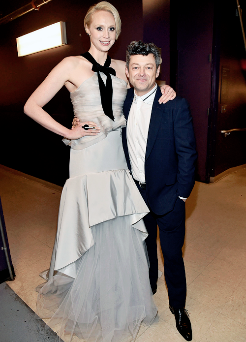 Gwendoline Christie and Andy Serkis attend the World Premiere of Star Wars: The Force Awakens at the