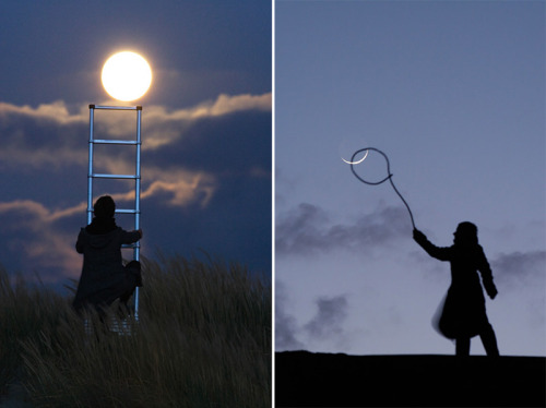 cross-connect:  Moon Games, French photographer Laurent Lavender has subjects play with a rising moon, effectively transforming it into a balloon, a painting, and even a scoop of ice cream.  // Selected by Sunil  