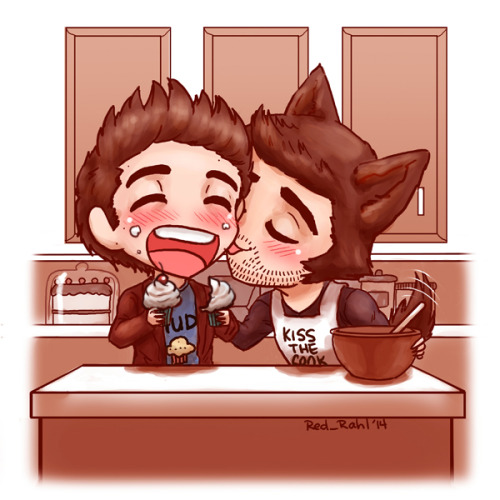 Chibi Sterek + Sweet things: In which baker-wolf!Derek feeds succubus!Stiles with his love muffins (