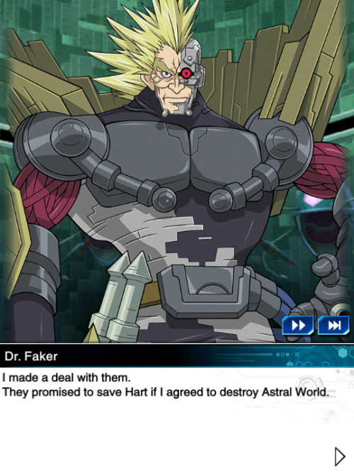 Area 6 of the Duelist Road unlocked, with a tag-team duel against Dr. Faker and the mysterious Baria