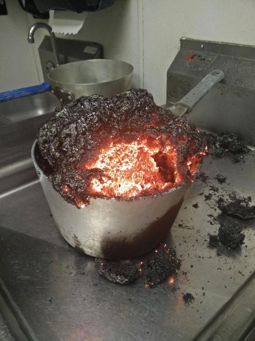 king-kagayama:  mudwerks:    I forgot I was making caramel at work. It’s a tad overcooked.    Congrats on making actual fucking lava 