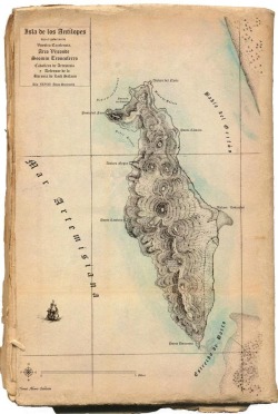 geographertom:  A map of Antelope Island in the Great Salt Lake (Utah) made to look like it originated in the Spanish renaissance and using the imagined geography of the Society for Creative Anachronism (SCA). Cartographer: Tomás Álvaro Calderón 