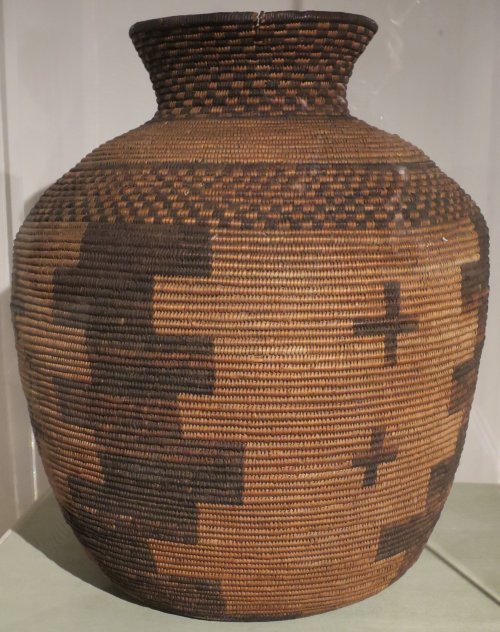 Apache grain storage basket, woven from rushes.  Artist unknown; 1880s.  Now in the Dayton Art Insti