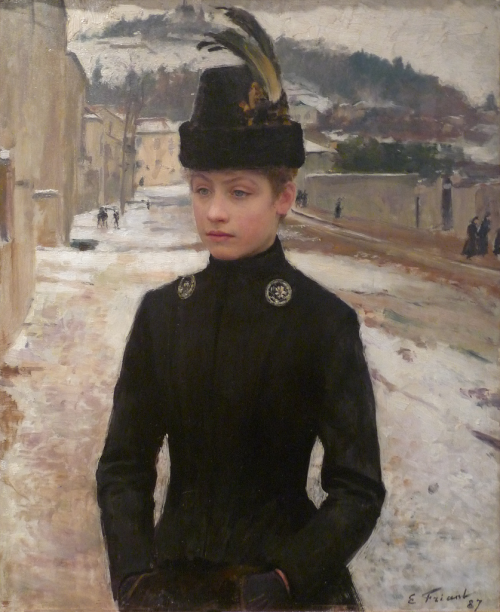 Émile Friant: Young Woman from Nancy in a Snowy Landscape, 1887.