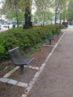 vote1bags:  haveyoumetmosby:  In Finland we have these one-person benches in the park because we don’t like sitting too close to other people.  this is the most fucking suomi thing i’ve ever goddamn seen