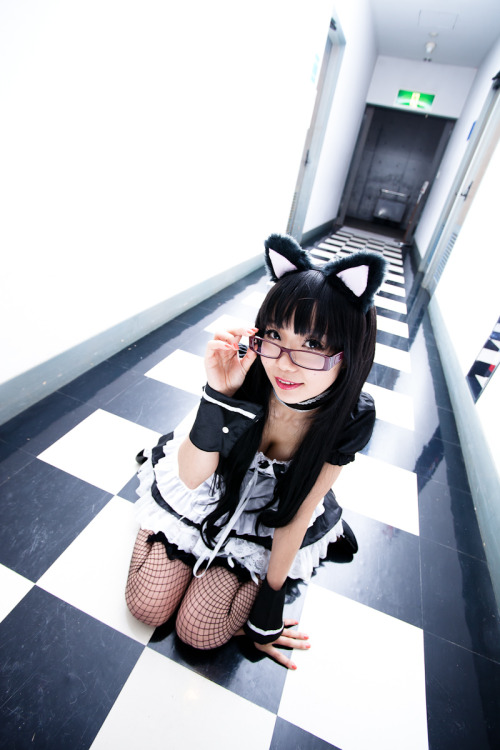 original animal ears apron cat ears choker cosplay crinoline cuffs fishnet stockings glasses looking