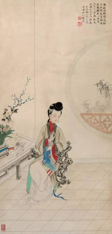 Painting of a woman by Chinese Qing dynasty painter Gai Qi (1774–1829)