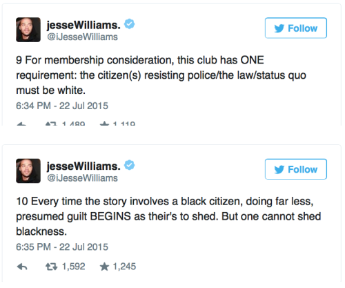 micdotcom:   Jesse Williams just destroyed the racist double standard of policing in America  In 24 posts on Twitter, the actor argued the real problem was not the single case of Sandra Bland or the state trooper who arrested her, but the double standard