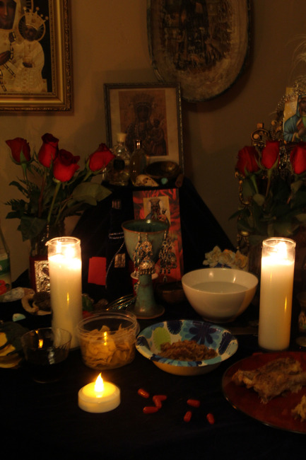 kalliope-amorphous:  Fet Gede altars for Papa Legba, Baron Samedi, Erzulie Dantor, and the Ghede. November 1 2013.