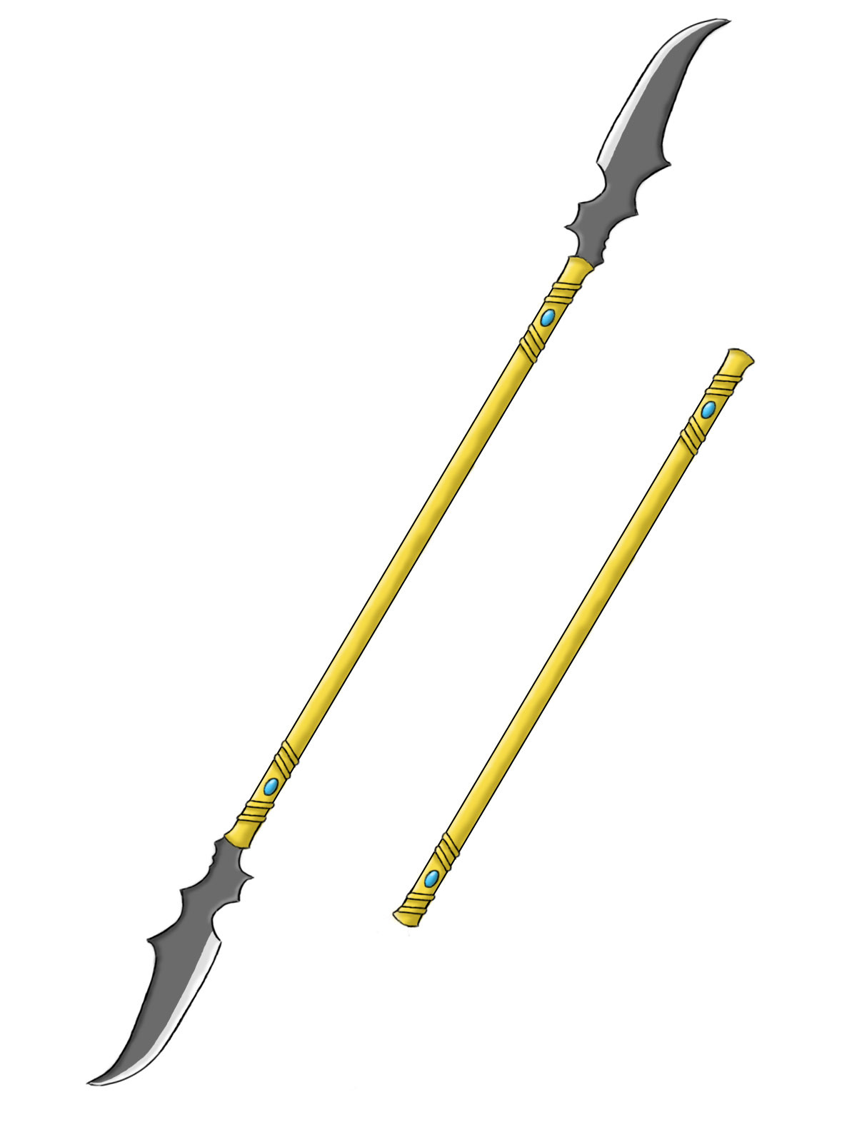 Yara Meijer — Caerira, as double-bladed weapon and regular staff...