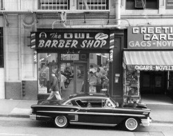 the-rolling-gi:  Outside a 50s barber shop.