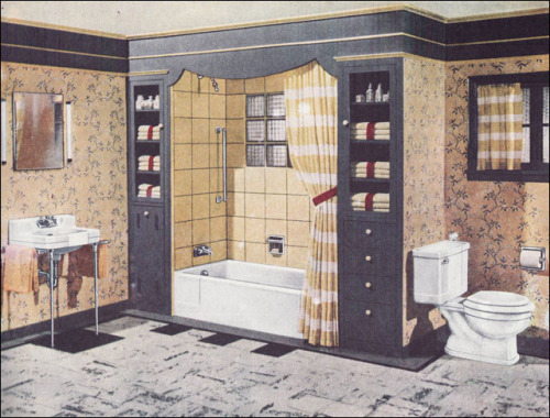 vintageeveryday:A collection of mid-century bathrooms from the 1940s for design inspiration. See mor