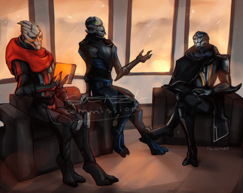 sleazy-art:commission art &lt;3 Look who finally got some art! :3 It’s the Triad! Varik, Cilea and G