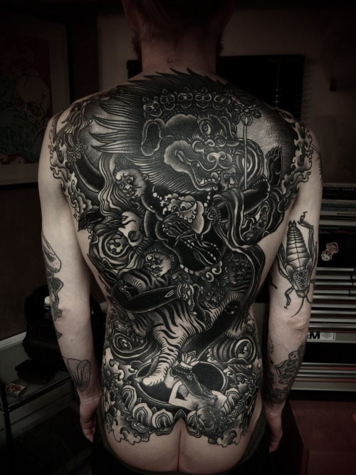 wonderfulawesometattoos:  guyletatooer:  Last session on Thorsten Backpiece at Blut und Eisen .  Pretty epic 