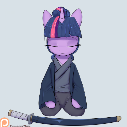 alasou:The smartest samurai  I figured that only Twilight Sparkle would have the patience and wisdom to be a real samurai. I hesitated with Aj, though. drawn for patreon the 28-01-2016Ooo~ :3