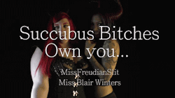 missfreudianslit:    We chose you…. out at the bar, horny helpless men just jump at the chance to take 2 hot ladies home, and we decided it was your lucky night. Sadly, you didn’t know we were succubus in disguise, controlling you with our gaze…