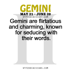 wtfzodiacsigns:  Gemini are flirtatious and charming, known for seducing with their words.   - WTF Zodiac Signs Daily Horoscope!  