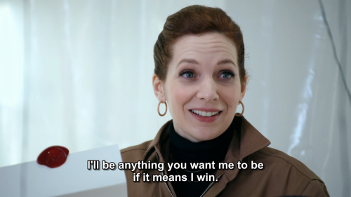 [ID: Five screencaps from Taskmaster. Katherine Parkinson asks with a smile, “Am I the spider?