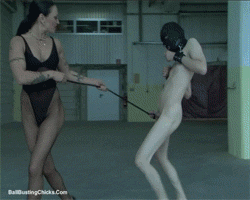slaveoflucy:OMG, this is hot!  A gorgeous Woman has her male by the balls, literally,