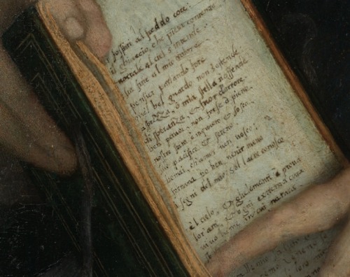 daughterofchaos:Andrea del Sarto, Lady with a book of Petrarch’s rhyme, detail, 1528