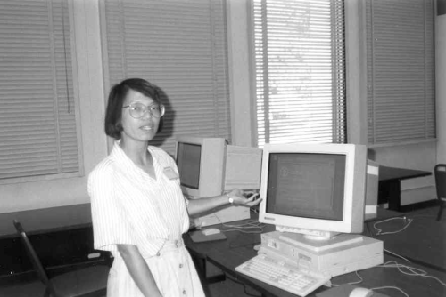 Professor and author, Mei-Ling Liu, teaching about her favorite subject, distributed computing, at C