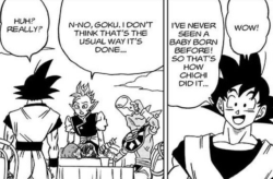 aceliousarts: gokus-chichis:   bulma-laboratory: Watch it toyotaro!! Your “Goku hater” status is showing ….. Again xD And they say Manga Goku is smarter 