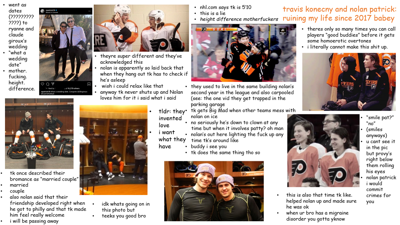 oh tumby/fanny pack & stache defense squad — love you - Nolan Patrick  and Travis Konecny