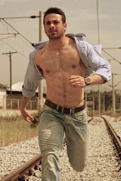 Hairy chest, legs,Beard and Mustache.