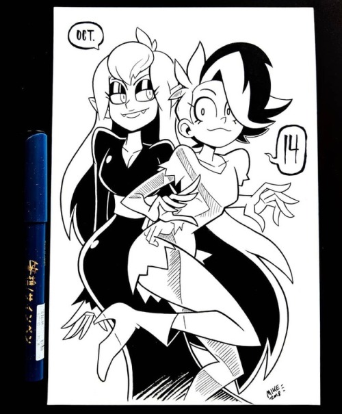 #Inktober day 14! Phantasma and Sibella! I wasn&rsquo;t planning to draw them this year but then