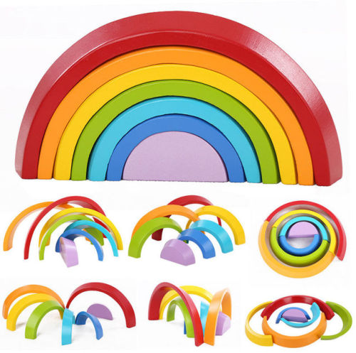 kiddierainbows:set of wooden stacking colorful rainbow blocks