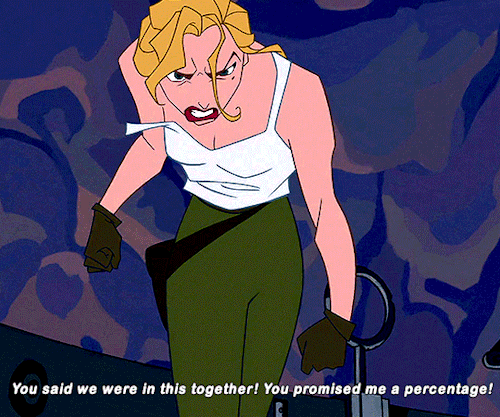 itmustvebeenthefairies:beyonce-knowles-carter:My name is Helga Sinclair. I’m acting on behalf of my employer, who has a most intriguing proposition for you. Are you interested?ATLANTIS: THE LOST EMPIRE (2001)   She was peak character design, no one