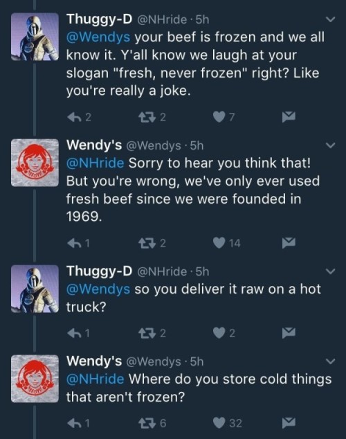 starkillerrx:thespectacularspider-girl:buzzfeed:weirdbuzzfeed:Wendy’s Owned A Twitter Troll So Hard 