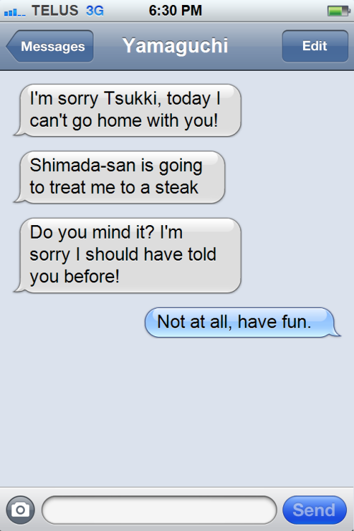 haikyuutexts:  Tsukishima is not ready to talk about it yet