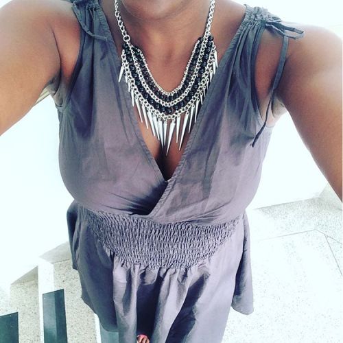 Work attire grey dress good old H&amp;M loving my silver and black necklace #work #attire #silve