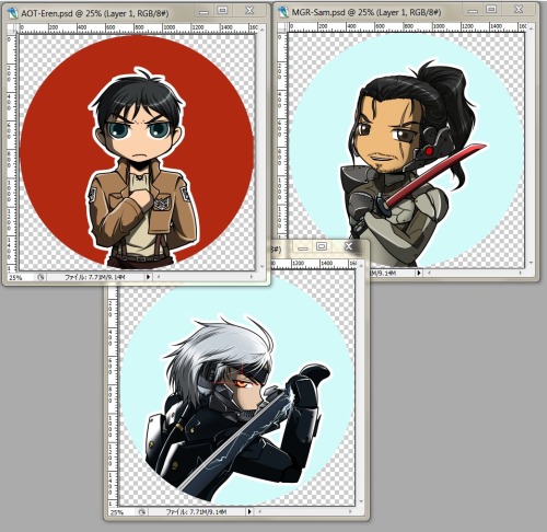 MGR Samuel, Raiden, and Attack on Titan Eren is done! Gonna draw Mikasa and Rivaille for sure, but not sure who else to do… Maybe Sasha eating a potato. :3