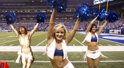 Jesus Shaking His Pom Poms At A Colts Game