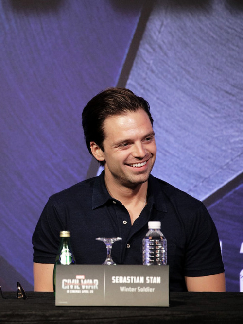 evstan:    Sebastian Stan attends the Captain America: Civil War Korean Press Conference in Singapore on April 22, 2016.    