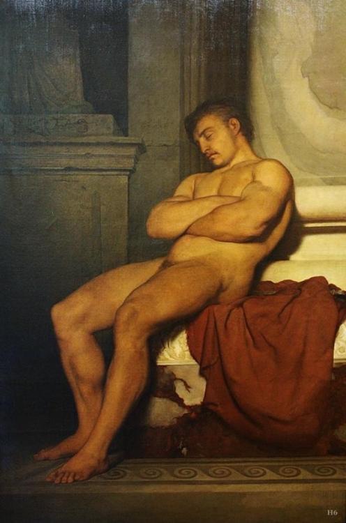 hadrian6: Slave Sleeping Under Portico of a Temple.  1842.  Ernest Hebert. French.1817-1908. oil /canvas.   http://hadrian6.tumblr.com 
