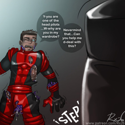 rx26: The continuation of my Patreon-requested Symbiote Latex story is finally here. Val (the OC guy in my avvie) continues to be taken over by the alien suit’s stimulation, and now it seems to demand additional…victims. Perhaps we will also learn