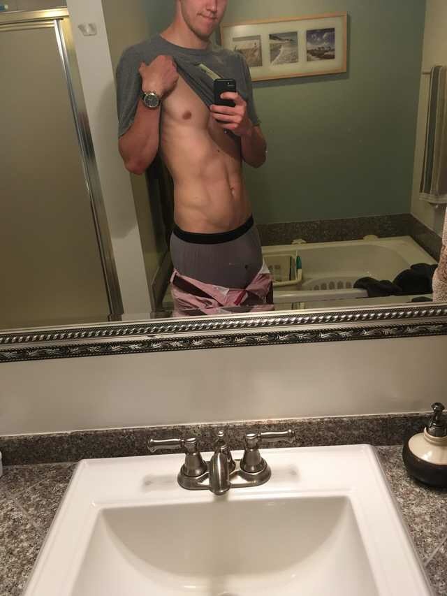 straightbaitedguys:  A cute ass 21 year old with a kick add body.
