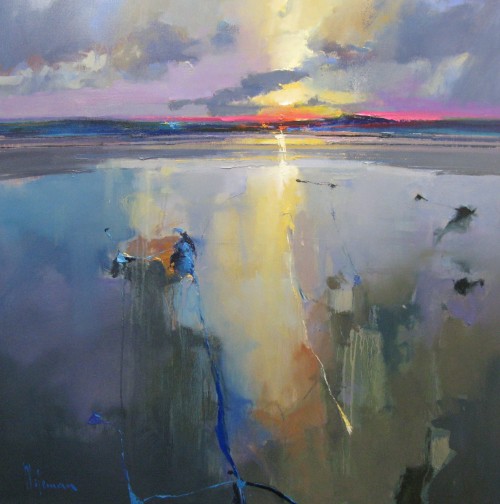 Peter Wileman (British, b. 1946, Middlesex, England) - Holkham Beach, Sunset, Paintings: Oil on Canv