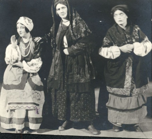 Olimpia Dobrovolska, Hanna Babiyivna, and Antonina Smereka in the Berezil Theatre`s production of “C