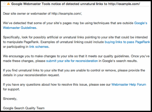 unnatural link warning in webmaster tools