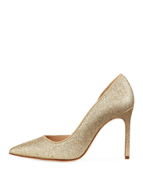 Gold Glitter half d’Orsay pumps by Manolo Blahnik