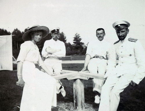  Grand Duchess Olga Nikolaevna Romanov, Tsar Nicholas II and Pavel Voronov, ca. 1912. 