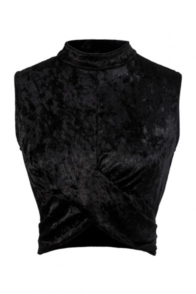 coolcowboyfire: Stand-Up Collar Wrap Plain Velvet Cropped TeeZip-Side Plain Mini