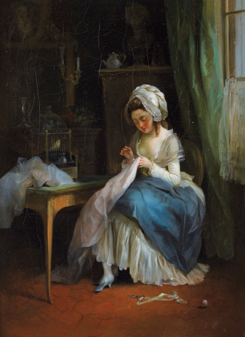 monsieurleprince:Jean François Garneray (attributed, 1755 - 1837) - Young girl embroiding in 