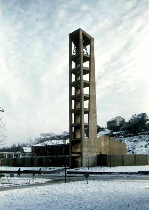 germanpostwarmodern:Church St. Mauritius (1956) in Saarbrücken, Germany, by Albert Dietz &a
